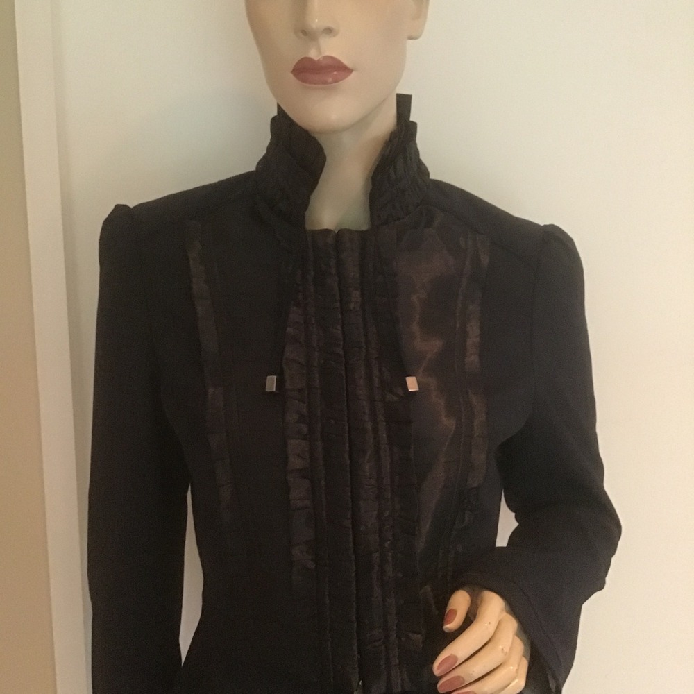 Millard Fillmore Anthropologie Black Wool Blend Ruffle Gothic Military Jacket S - Picture 2 of 5